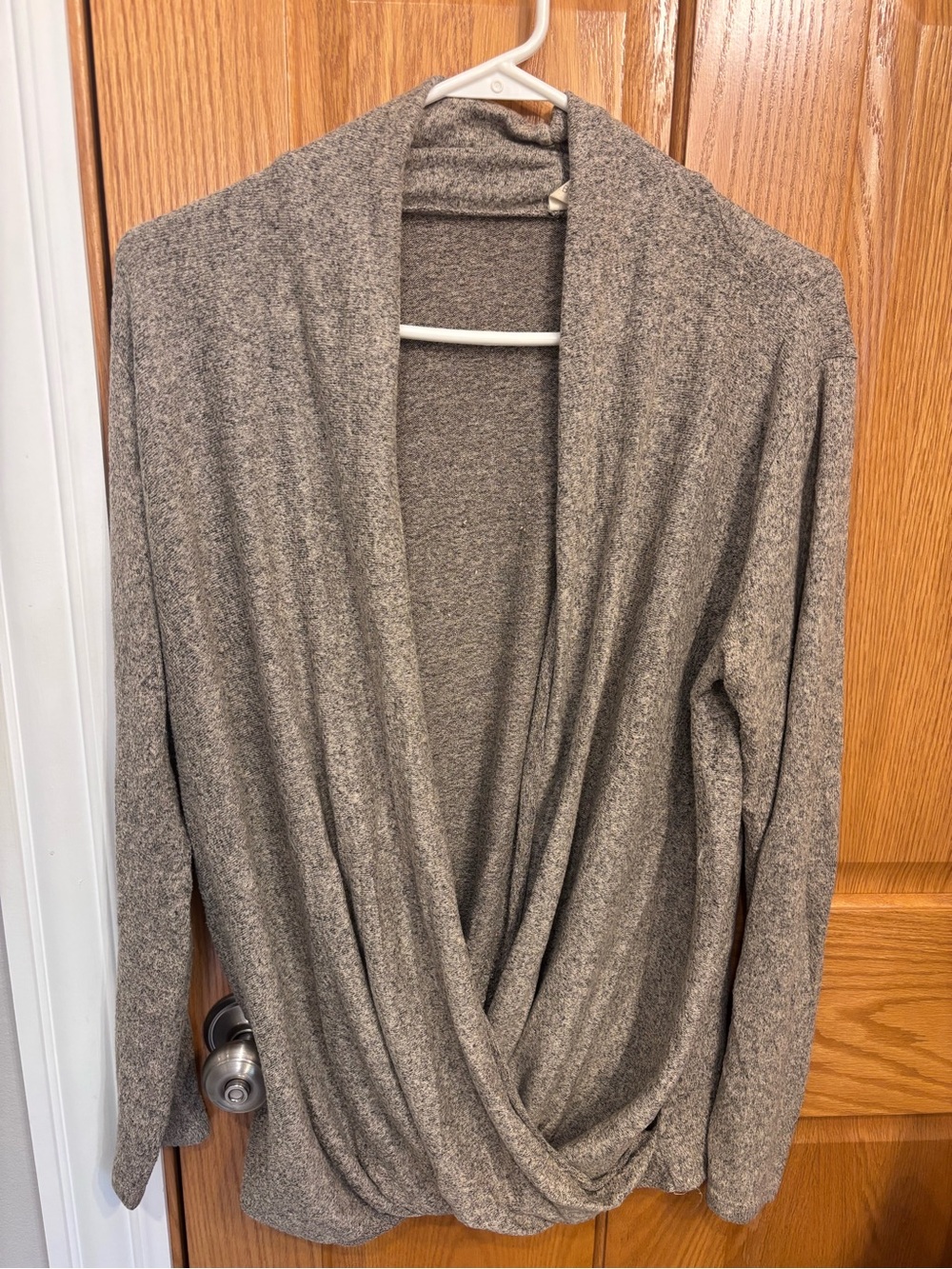 Pinkblush Draped V-Neck Open-Front Sweater - Heather Taupe